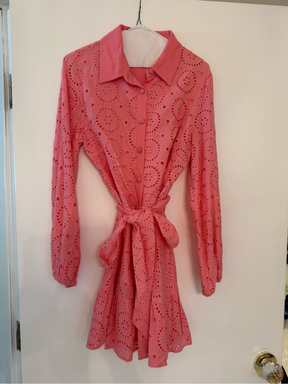 Beach Bunny Pink Eyelet Tie-Waist Shirt Dress New